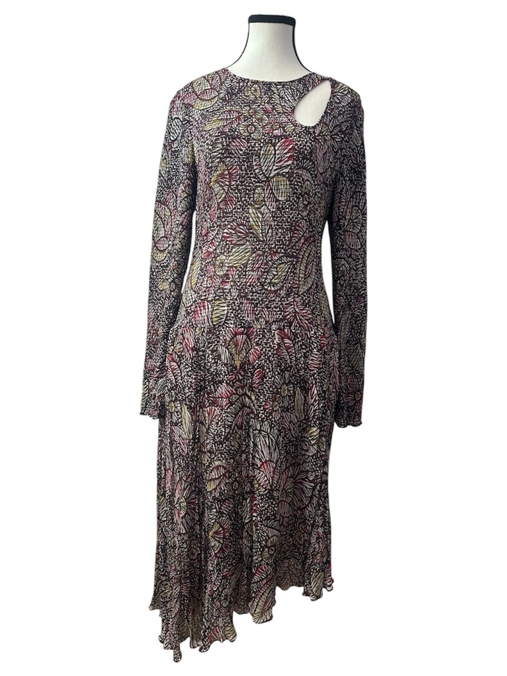 Joie Floral Long-Sleeve Asymmetrical Hem Dress in Pink and Gray